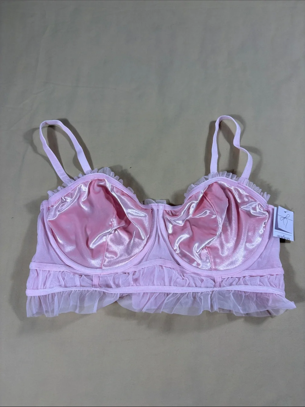 Auden Pink Velour Ruffle Lingerie Set Womens XXL Thong Underwire Matching NWT